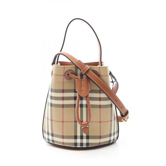 Burberry Handbags - Burberry Check Bucket Bag Shoulder Canvas Leather Beige Tan Brown Multicolor